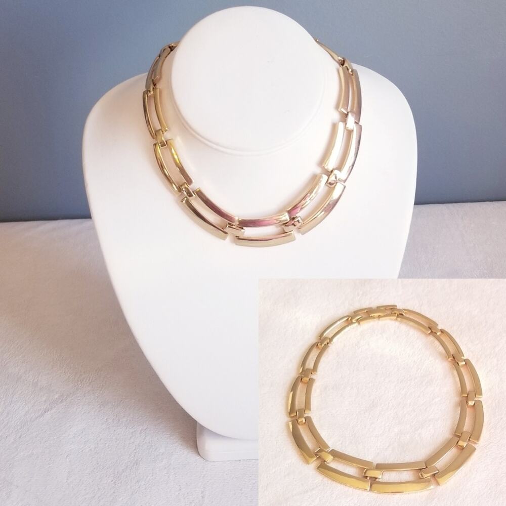 Vtg 80s Bold Retro Modernist Curved  Link Collar Choker Articulated Thick